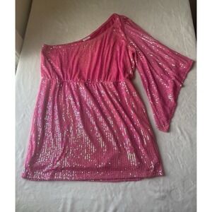 Chicsoul Barbie Hot Pink Sequined Butterfly Sleeve 2X Homecoming Prom Dress